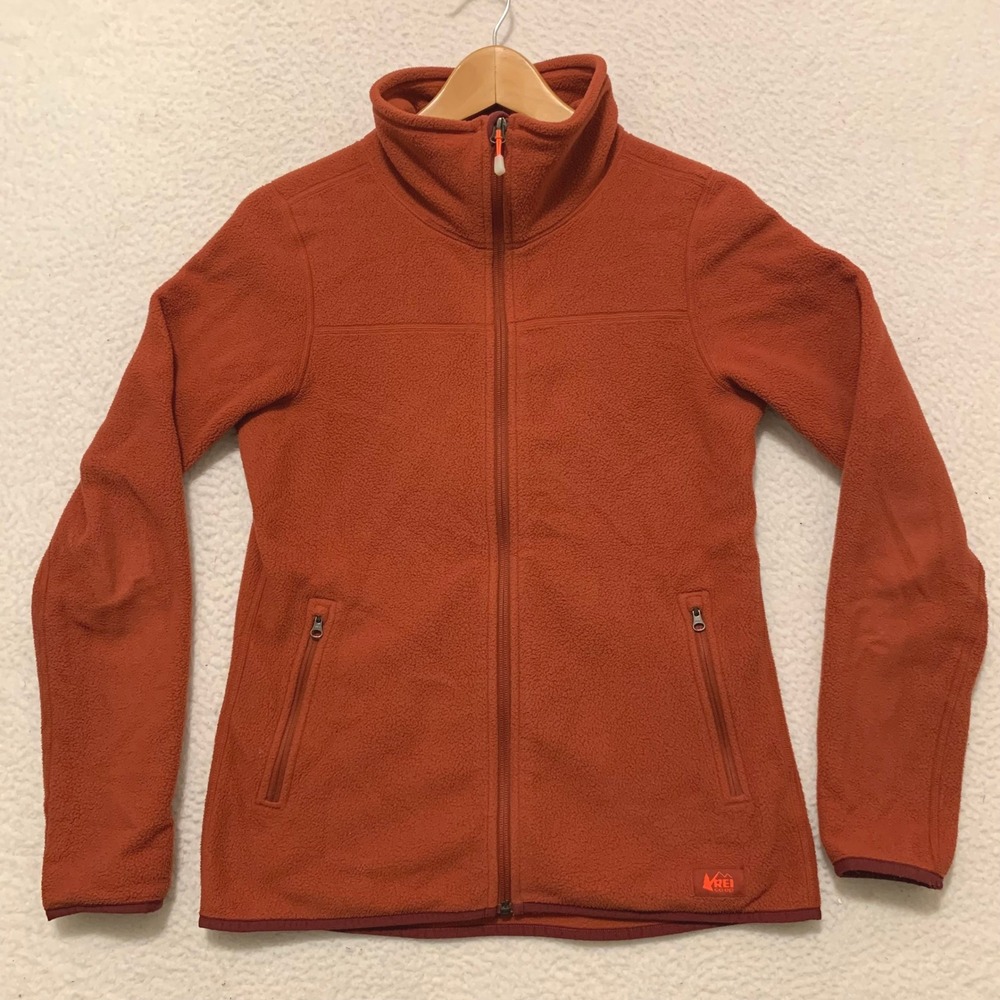 REI Co-Op Full Zip Fleece Jacket Womens XS Burnt Orange Rust Hiking Outdoors